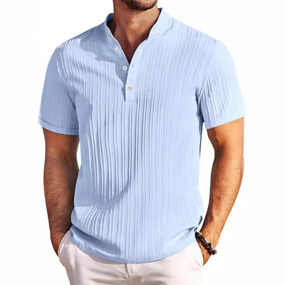 Polo Casual de Verano para Hombre - Cuello Mao, Manga Corta, Diseño a Rayas - Image 5