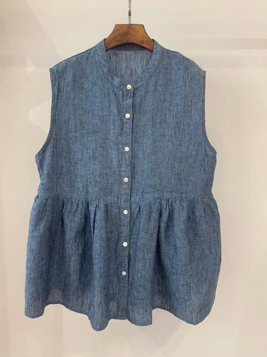 Vestido Bandage Artístico Retro Japonés de Lino para Mujer sin Mangas - Image 9