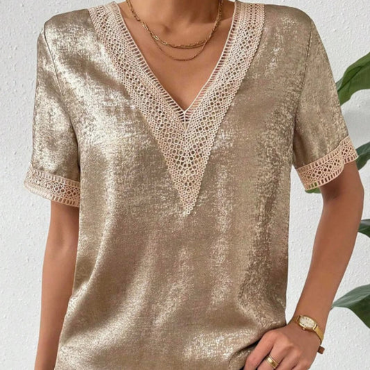 Blusa Elegante para Mujer con Encaje y Escote en V