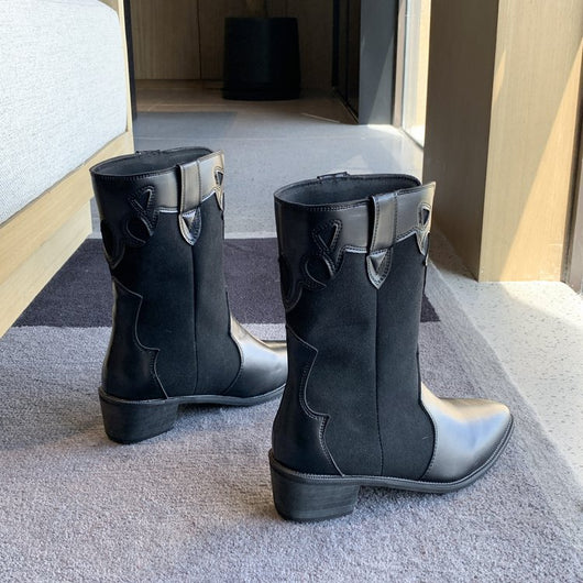 Botas Martin de Punta Afilada con Tacón Grueso