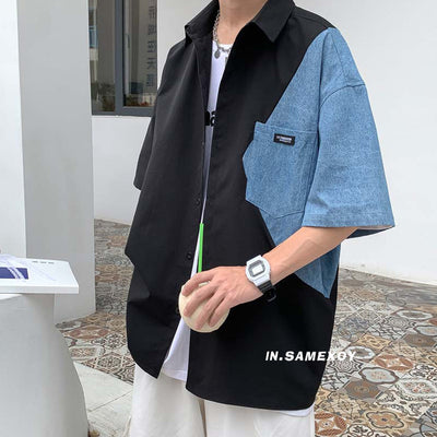 Camisa Holgada de Mezclilla con Costuras Decorativas para Hombre - Image 11