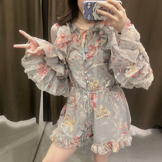 Jumpsuit Elegante de Encaje Floral con Manga Larga y Cintura Alta - Image 11