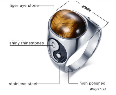 Anillo de Acero Inoxidable con Ojo de Tigre y Símbolo Yin Yang para Hombre - Image 5