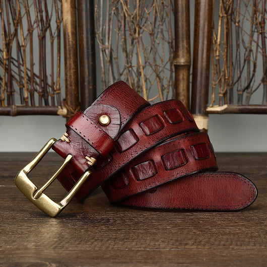 Cinturón Retro para Hombre en Cuero Genuino con Hebilla de Bronce - Image 8