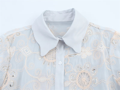 Camisa Larga Bordada con Lentejuelas y Estampado Étnico - Image 8