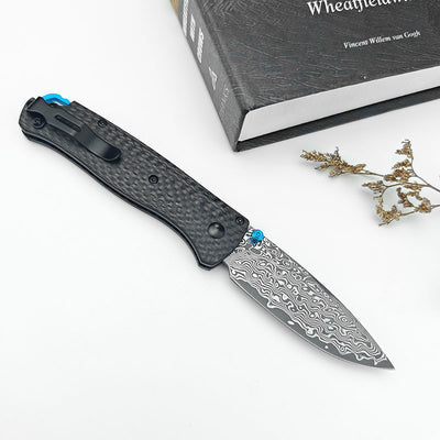 Cuchillo Portátil Butterfly BM535 Damasco con Funda de Cuero - Image 7