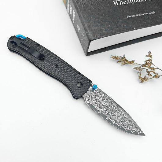 Cuchillo Portátil Butterfly BM535 Damasco con Funda de Cuero - Image 7