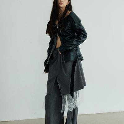 Chaqueta de Cuero PU con Hombros Descubiertos y Solapa Ancha - Image 3