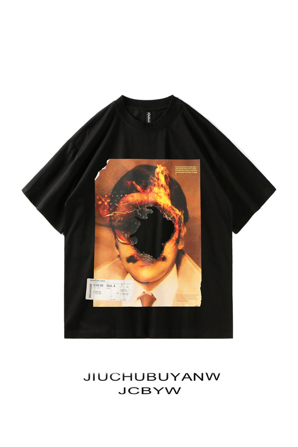 Camiseta Suelta Estilo Boyfriend Unisex con Estampado de Personajes Urbanos