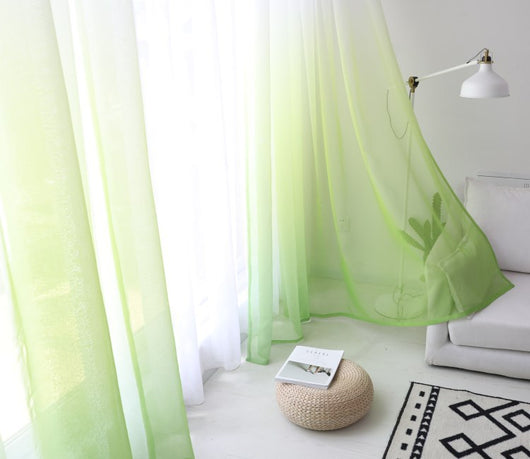 Green and white gradient sheer curtains made of polyester fiber, offering half shading for a modern room. - Image 32