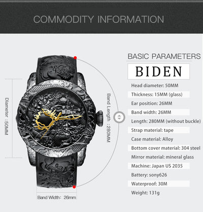 Reloj de Moda Creativa con Dragón para Hombre - Image 3
