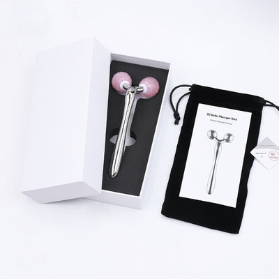 Rodillo de Cuarzo Rosa y Jade con Incrustaciones de Diamante 3D para Masaje Facial - Image 4