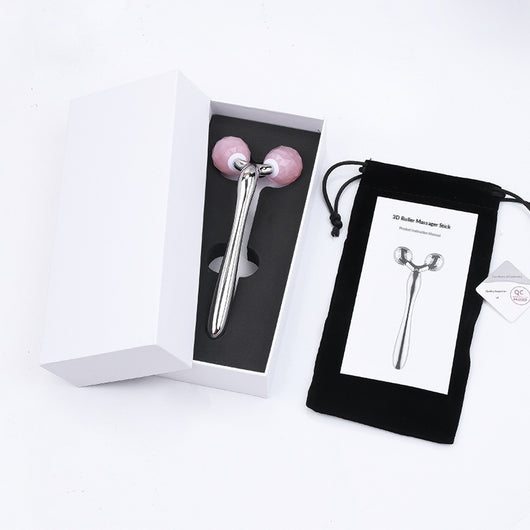 Rodillo de Cuarzo Rosa y Jade con Incrustaciones de Diamante 3D para Masaje Facial - Image 4