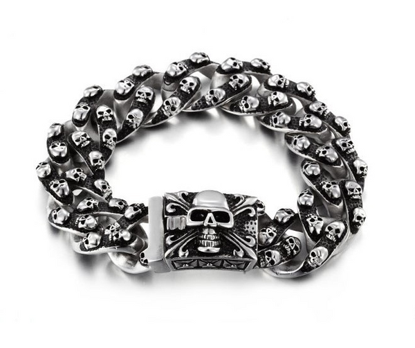Pulsera de Acero Titanio con Calavera para Hombre - Estilo Rock Punk
