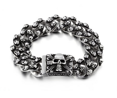 Pulsera de Acero Titanio con Calavera para Hombre - Estilo Rock Punk