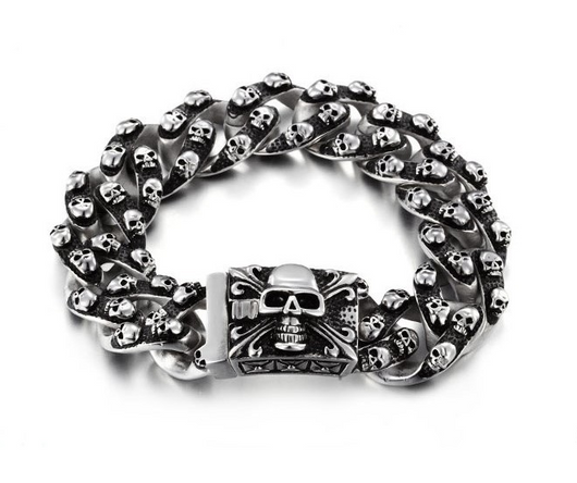 Pulsera de Acero Titanio con Calavera para Hombre - Estilo Rock Punk