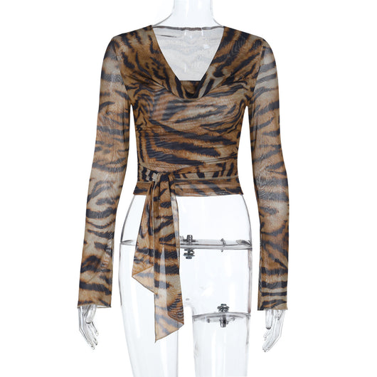 Blusa Leopardo Escote Profundo con Mangas Largas - Image 2
