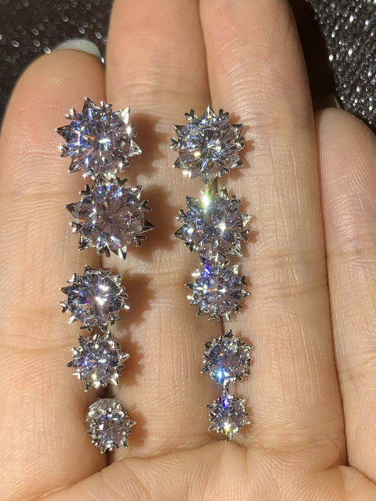 Aretes de Diamante Moissanita Platino Importados Diseño Copo de Nieve - Image 5