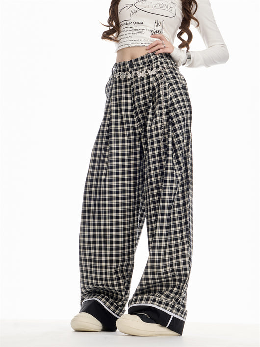 Pantalón Cuadros Mujer Cintura Alta Recto Holgado - Image 20