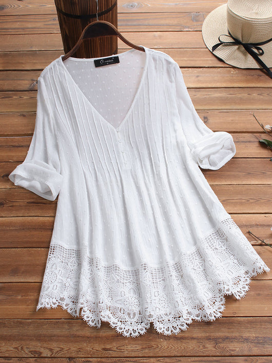 Blusa de Encaje Plisada con Recortes Jacquard - Image 3