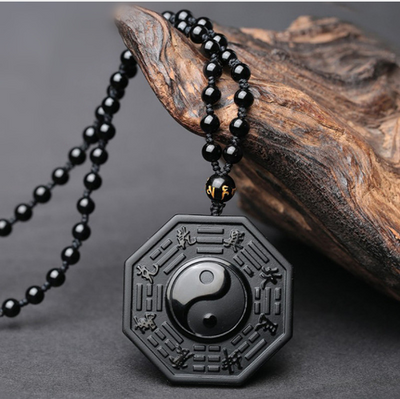 Amuleto Colgante Obsidiana Pez Yin Yang Cinco Elementos para Hombres y Mujeres - Image 2