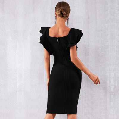 Vestido Club Ajustado con Mangas Volantes Mariposa - Image 2