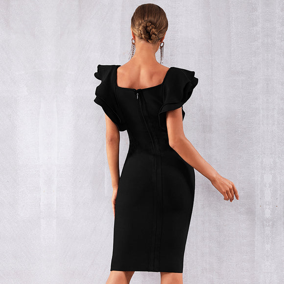 Vestido Club Ajustado con Mangas Volantes Mariposa