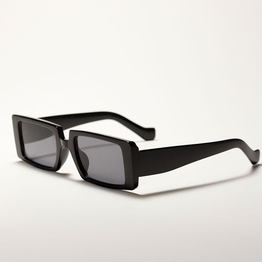 Cool black super retro sunglasses with rectangular frames and dark lenses, displayed on a white background. - Image 5