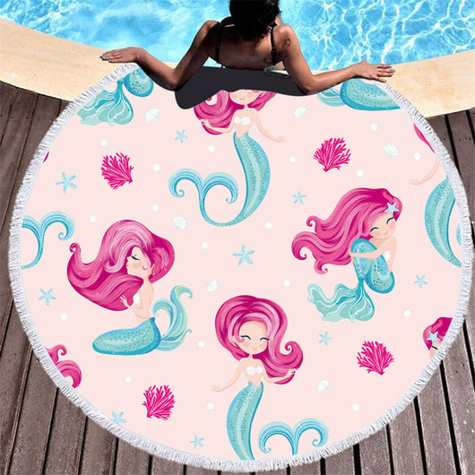 Toalla de Playa Redonda de Microfibra Sirena Rosa Infantil - Image 5