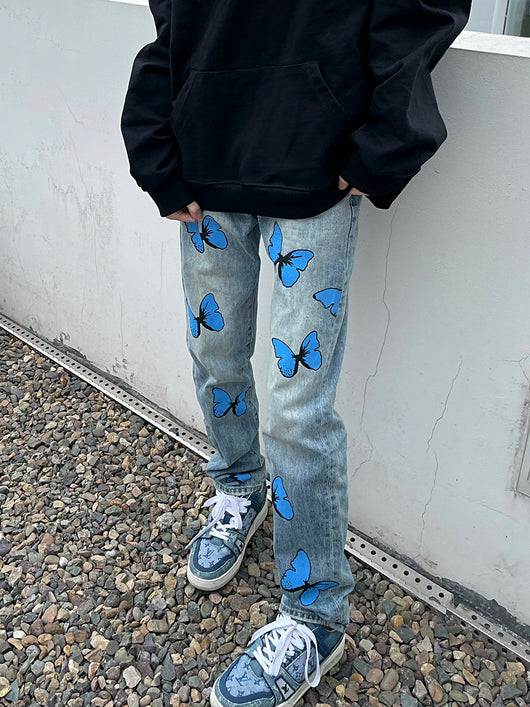 Jeans Ajustados Hip-hop con Estampado de Mariposas para Hombre y Mujer - Image 4