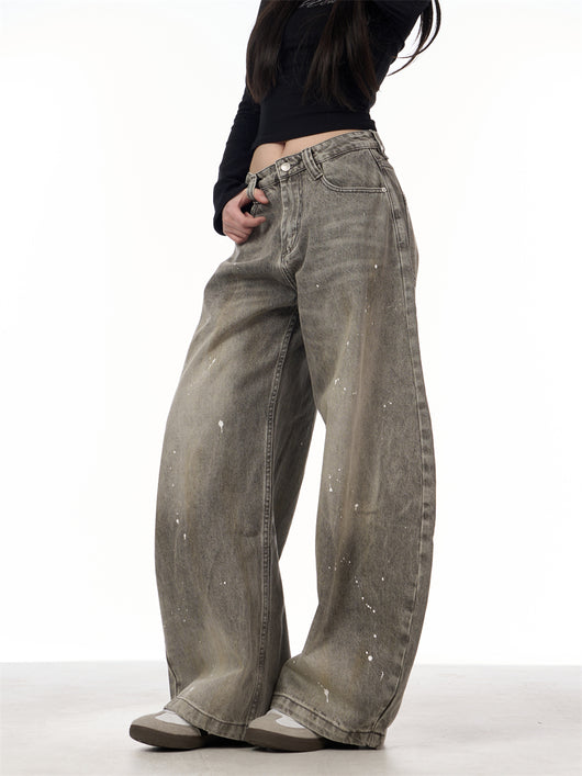 Pantalones Vaqueros Retro Splash Ink Machete para Pareja - Image 24