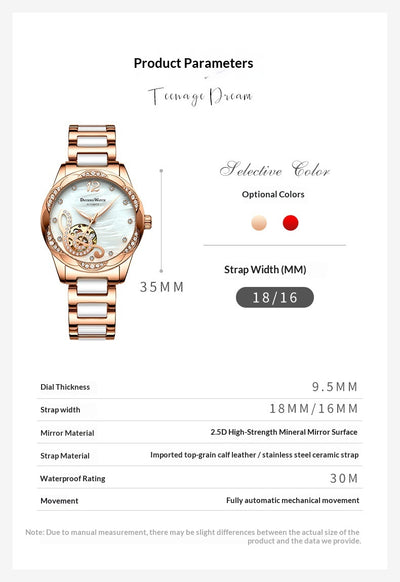 Reloj Automático para Mujer Deyi Bird Rojo Vino con Diseño Calado - Image 14