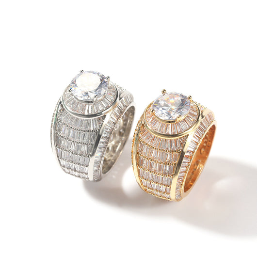 Anillo de Pareja para Hombre con Circón Incrustado en Cobre y Diamantes