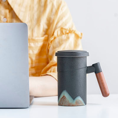 Taza Grande de Cerámica con Filtro para Té y Tapa - Oficina - Image 9