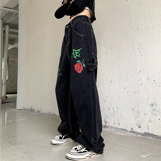 Jeans Rectos Vintage Rose Letters con Lavado Street Wash - Image 3