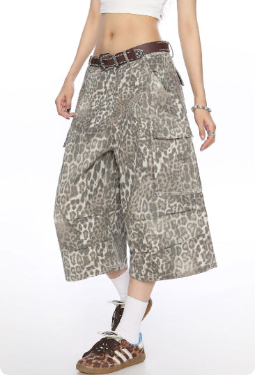 Pantalones Capri Cargo Denim Estampado Leopardo para Mujer Verano - Image 5