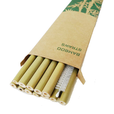 Pajita de Bambú Verde y Amarillo Reutilizable