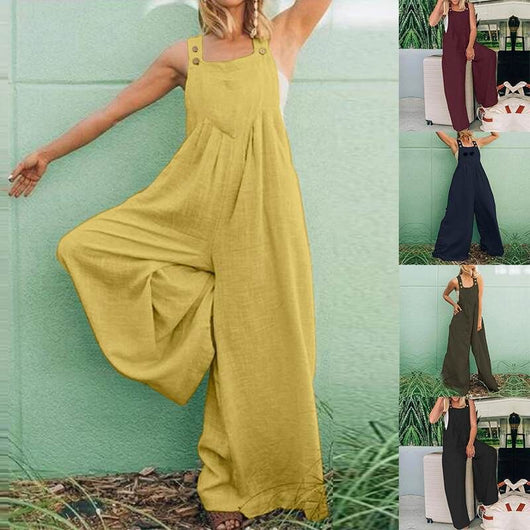 Jumpsuit Ancho de Algodón y Lino con Tirantes Ajustables - Image 8