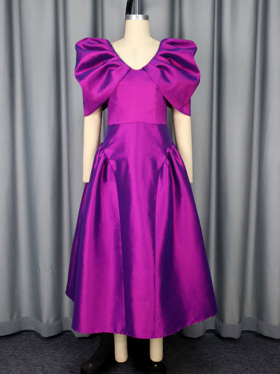 Vestido de Noche con Mangas Abullonadas y Bajo Plisado - Image 10