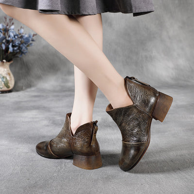 Botas Retro Martin con Punta Redonda y Tacón de Bloque con Cierre