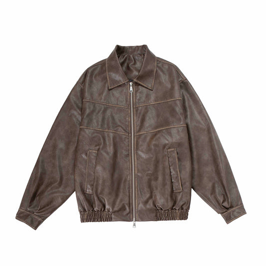 Chaqueta de Cuero Motociclista Retro Japonés Oversized Street - Image 2