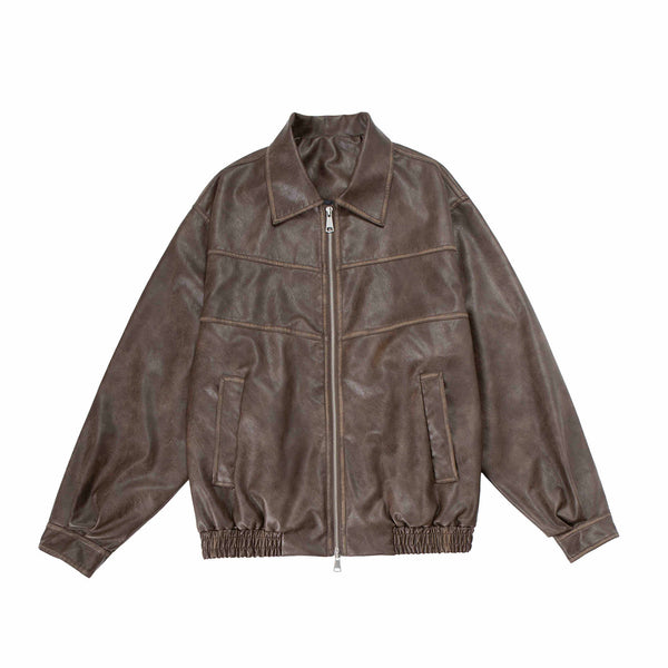 Chaqueta de Cuero Motociclista Retro Japonés Oversized Street
