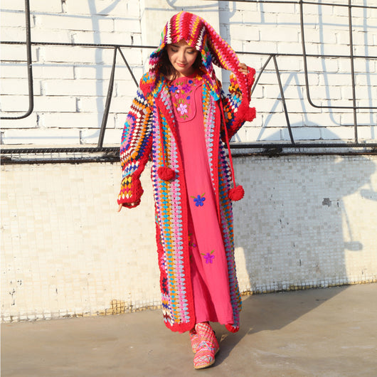 Suéter Abrigo de Lana Tejido Calado con Diseño Étnico Multicolor - Image 4