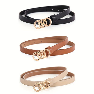 Cinturón Fino Minimalista de 3 Anillos Retro para Mujer