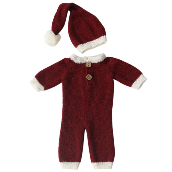 Conjunto Navideño para Recién Nacido: Gorro Mohair y Mameluco Elegante
