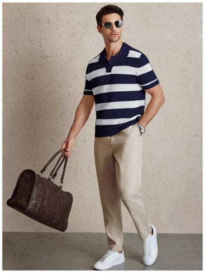 Polo Manga Corta Tejido a Rayas para Hombre - Image 10