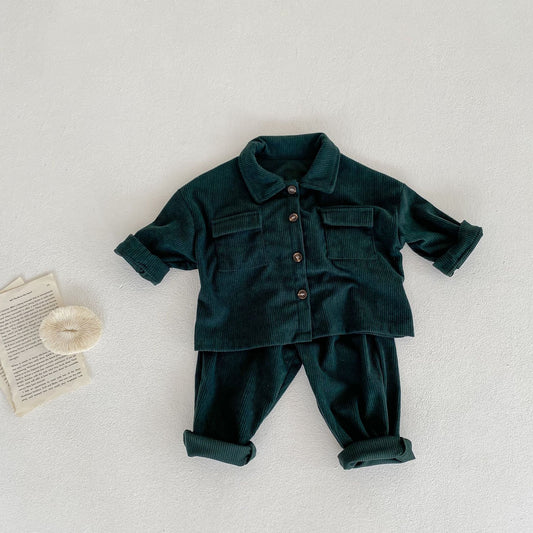 Conjunto de Abrigo y Pantalón Pana para Bebé Niño y Niña - Cuello Solapa Primavera Otoño - Image 2