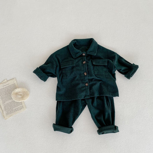Conjunto de Abrigo y Pantalón Pana para Bebé Niño y Niña - Cuello Solapa Primavera Otoño - Image 2