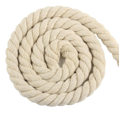 Coiled beige three-strand coarse cotton rope, showcasing its natural texture and thickness on a white background. - Image 5