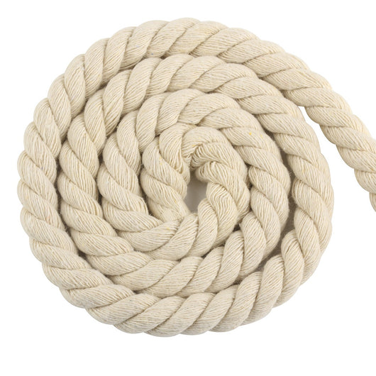 Coiled beige three-strand coarse cotton rope, showcasing its natural texture and thickness on a white background. - Image 5